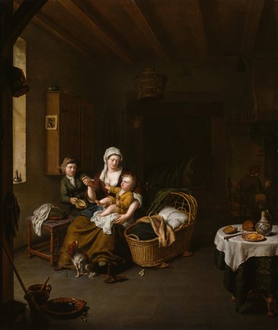 Uma Mãe alimentando seu filho A Mãe Feliz, 1707. de Willem Van Mieris