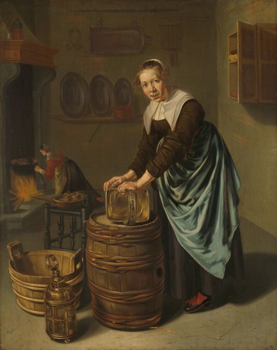 Mulher a vasculhar um recipiente de Willem Van Odekercken