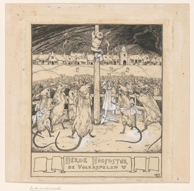 Sobe um poste enquanto os ratos olham de Ludwig Willem Reymert Wenckebach