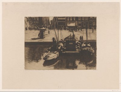 Barcos amarrados no Damrak em Amesterdão de Willem Witsen (signed by artist)