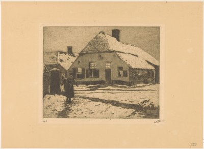 Casas cobertas de neve numa estrada em Ede de Willem Witsen (signed by artist)