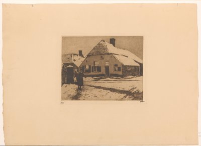 Casas cobertas de neve numa estrada em Ede de Willem Witsen (signed by artist)