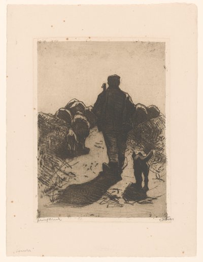 Pastor com cão atrás do seu rebanho de Willem Witsen (signed by artist)