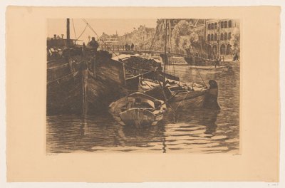 Navios de turfa no Oude Schans em Amsterdã de Willem Witsen (signed by artist)
