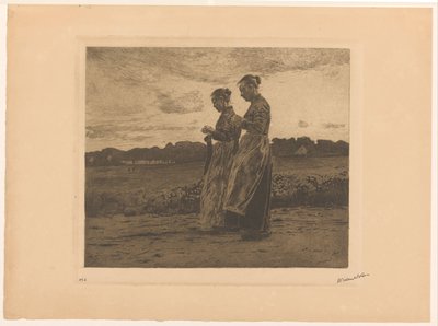 Dois tricotadores de pé numa paisagem em Ede de Willem Witsen (signed by artist)