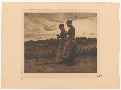 Dois knitters em pé em uma paisagem em Ede de Willem Witsen (signed by artist)