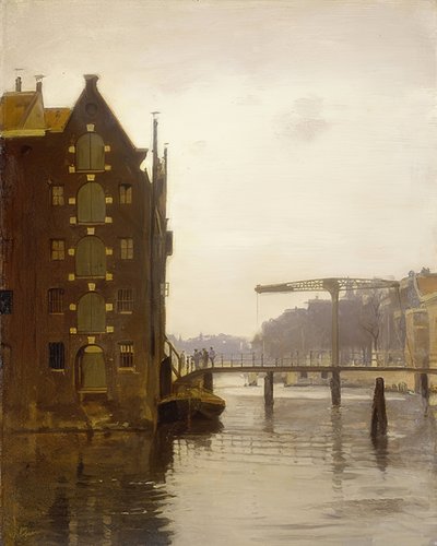 Bodenspeicher no einer Amsterdamer Gracht (armazéns em um canal de Amsterdã em Uilenburg) de Willem Arnoldus Witsen