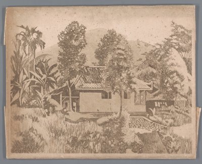 Casa com o vulcão Salak(?) ao fundo, Buitenzorg de Willem Arnoldus Witsen