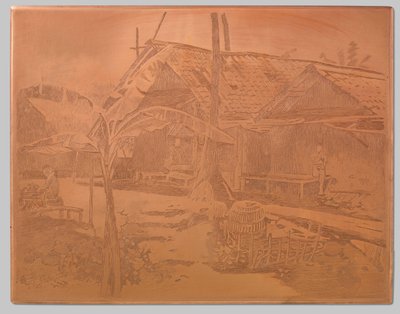 No kampong, pisang árvore em primeiro plano de Willem Arnoldus Witsen