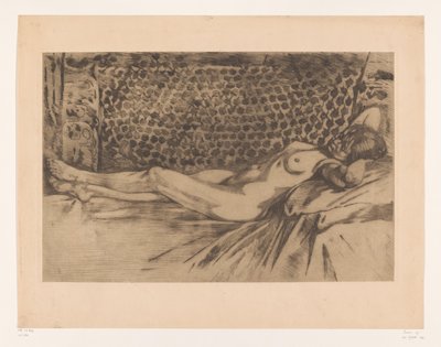 Jovem nua deitada em um sofá Nua, deitada de costas em um sofá, mãos sob a cabeça (título original) de Willem Arnoldus Witsen