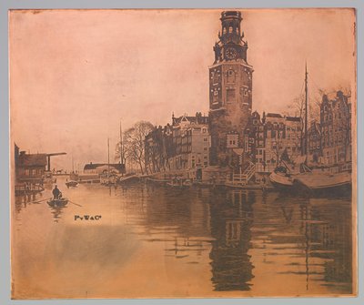 Velho Schans com torre de Montelbaan e barco a remos de Willem Arnoldus Witsen