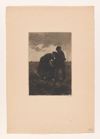 Mulher e rapaz em socos com um saco de serapilheira no campo
Colheita da batata (título original) de Willem Arnoldus Witsen