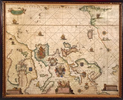 Costa Europeia, mapa em pergaminho de Willem e Joan Blaeu de Willem and Joan  Blaeu