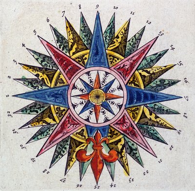 Rosa da bússola (detalhe de 10831), "Le theatre du monde ou Nouvel atlas" de Guillaume e Jean Blaeu de Willem and Joan  Blaeu