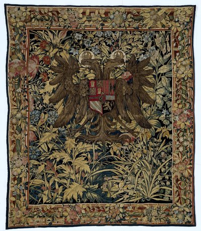 Tapeçaria com as armas do imperador Carlos V Verdure com o brasão de armas do imperador Carlos V de Willem de Pannemaker