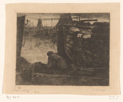 Homem no cais de um porto No cais (título original) de Willem de Zwart (signed by artist)