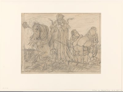 Sinterklaas com duas Piets em um telhado de Willem van Konijnenburg