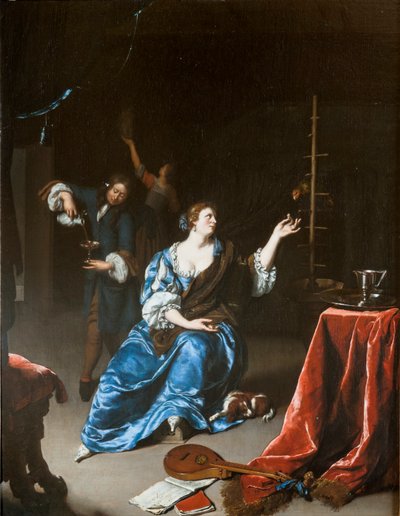 Senhora com um papagaio
 Título(s) alternativo(s):   Dame einen Papagei fütternd de Willem Van Mieris