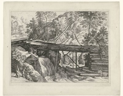 Paisagem de montanha com aqueduto de madeira
Paisagens italianas (título da série) de Willem van Nieulandt (II)