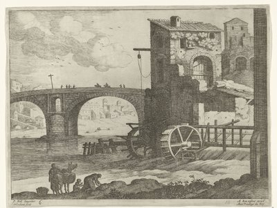 Ponte e moinho de água
Paisagens italianas (título da série) de Willem van Nieulandt (II)