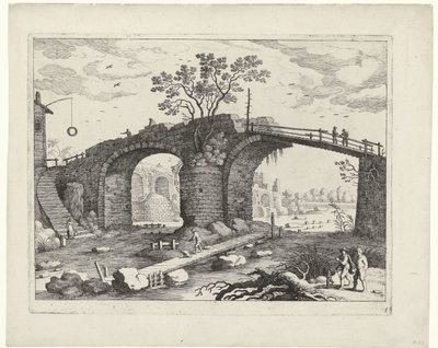 Ponte sobre um rio Paisagens italianas (título da série) de Willem van Nieulandt (II)