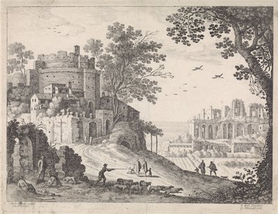 Edifícios ao longo de uma estrada
Paisagens italianas (título da série) de Willem van Nieulandt (II)