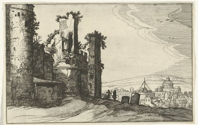 Vista de Roma do Monte Pincio Ruínas romanas e paisagens costeiras (série 1) (título da série) de Willem van Nieulandt (II)