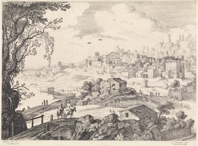 Paisagem italiana com uma cidade Paisagens italianas (título da série) de Willem van Nieulandt (II)