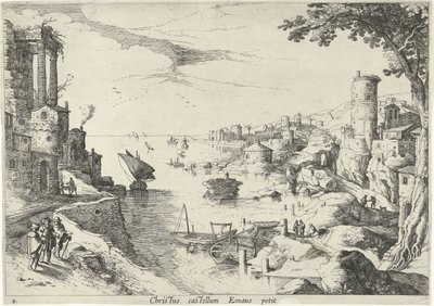 Paisagem com os discípulos em Emaús
Christus castellum Emaus petit (título sobre o objecto)
Paisagens italianas com cenas bíblicas (título da série) de Willem van Nieulandt (II)