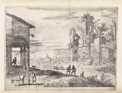 Paisagem com o Bom Samaritano na Pousada Paisagens italianas (título da série) de Willem van Nieulandt (II)