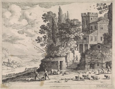 Paisagem com uma casa, figuras e gado de Willem van Nieulandt (II)