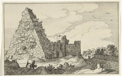 Pirâmide de Caio Céstio Ruínas romanas e paisagens costeiras (série 1) (título da série) de Willem van Nieulandt (II)