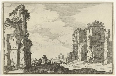 Ruína das Termas de Caracalla Ruínas romanas e paisagens costeiras (série 1) (título da série) de Willem van Nieulandt (II)