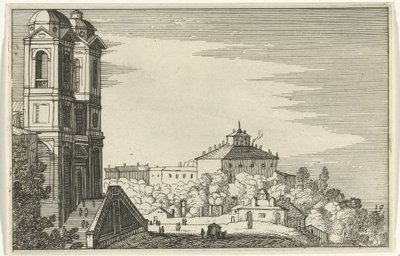 Trinità dei Monti em Roma Romeinse ruïnes en kustlandschappen (série 1) (título da série) de Willem van Nieulandt (II)