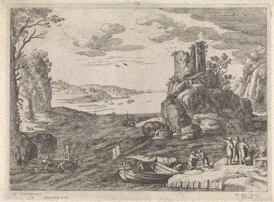 Vários navios numa baía
Paisagens italianas (título da série) de Willem van Nieulandt (II)