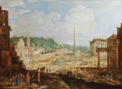 Roma, a Piazza del Popolo, c.1612 (óleo sobre painel) de Willem van Nieulandt