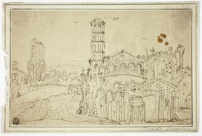 Vista em Roma: Torre della Melisa, Ruínas da Igreja Cristã Primitiva de Willem van Nieuwlandt II