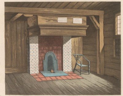Interior da Casa do Czar Pedro em Zaandam, 1824 A casa habitada pelo czar peeter de groten em Zaandam no ano de 1697 (...) - La maisonnette habitée par le Czar pierre le grand à Zaandam (...) (título no objeto) de Willem van Senus (possibly)