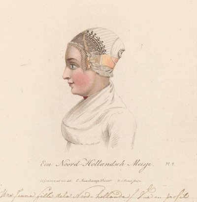 Morada da cabeça de uma rapariga da Holanda do Norte, 1816
A North Holland girl / Une Jeune fille de la Nord-hollande / Vue en profil (título sobre o objecto) de Willem van Senus
