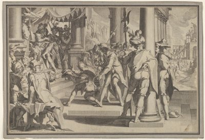 Alegoria da Justiça Santidade da Lei com uma cena do tribunal retratando um homem sendo perdoado..., 1605. de Willem van Swanenburg