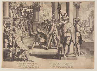 Alegoria da Justiça, Santidade do Direito, placa 12 dos Tronos da Justiça (Thronus Iustitiae) de Willem van Swanenburgh