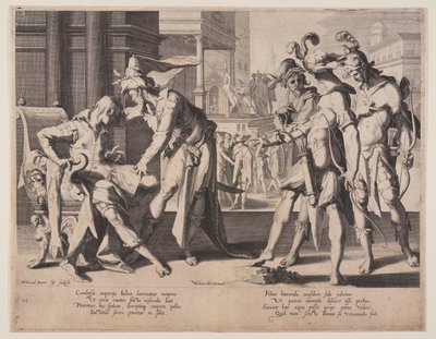 Cambises comandando o esfolamento, placa 6 de Tronos da Justiça (Thronus Iustitiae) de Willem van Swanenburgh