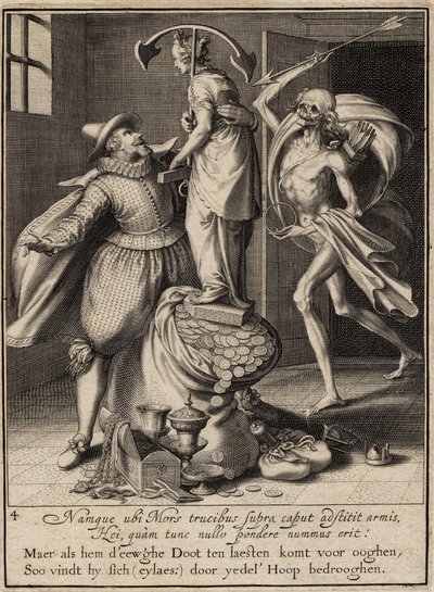 Morte com uma flecha prestes a derrubar o homem, 1609 de Willem van Swanenburgh