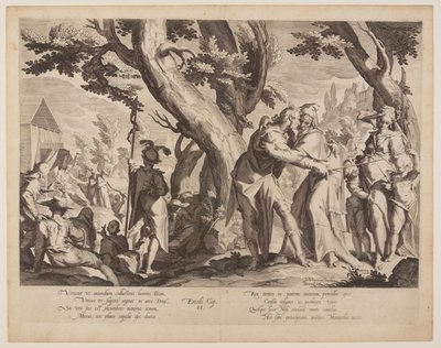 Encontro de Moisés e Jetro, lâmina 1 de Tronos de Justiça (Thronus Iustitiae) de Willem van Swanenburgh