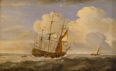 Um barco holandês perante o vento, finais do século XVII a princípios do século XVIII (óleo sobre painel) de Willem van de II (follower of) Velde