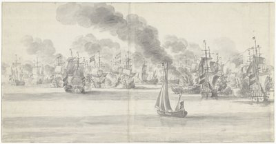 A Batalha de Katwijk (página esquerda), 1653 de Willem van de Velde (I)