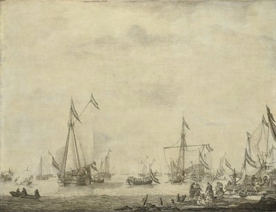 Royal Yacht and State Yacht Sail from Moerdijk com Charles II, King of England, a bordo, 1660 de Willem van de Velde (I)
