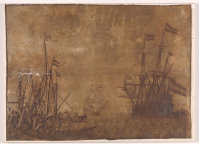 Navios em uma cabeça de porto de Willem van de Velde (I)