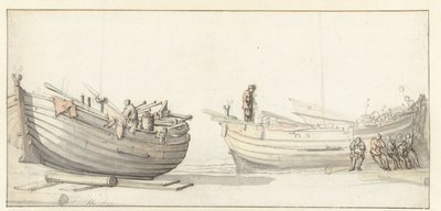 Estudo de dois barcos de pesca com números de Willem van de Velde (II) (attributed to)