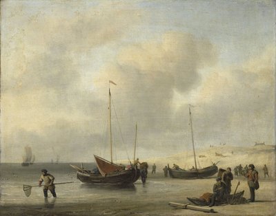 Barcos de pesca em terra (The Shore, Unloading a Fishing Smack) de Willem van de Velde (II)